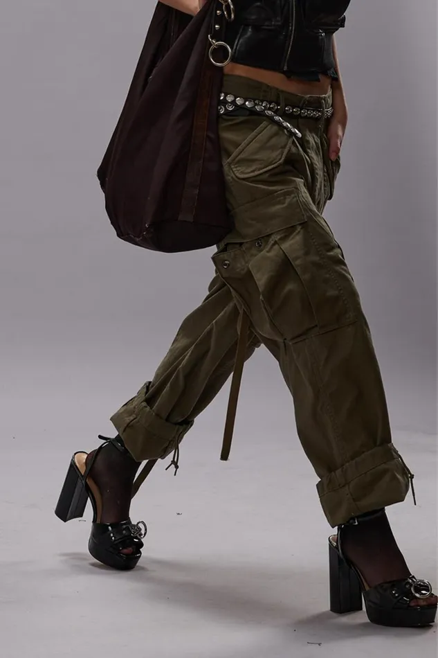 R13 Sale Women CROPPED CARGO PANTS 8211 VINTAGE OLIVE DRAB