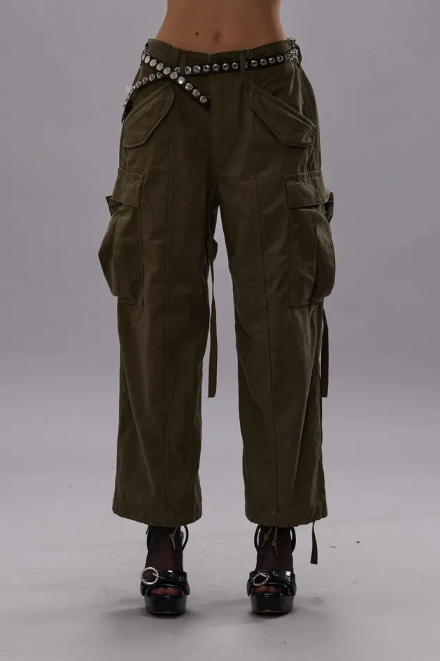 R13 Sale Women CROPPED CARGO PANTS 8211 VINTAGE OLIVE DRAB