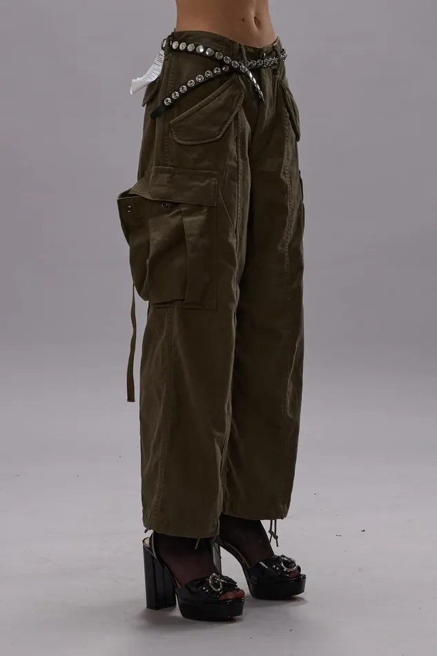 R13 Sale Women CROPPED CARGO PANTS 8211 VINTAGE OLIVE DRAB