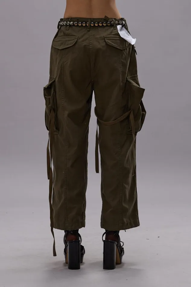 R13 Sale Women CROPPED CARGO PANTS 8211 VINTAGE OLIVE DRAB