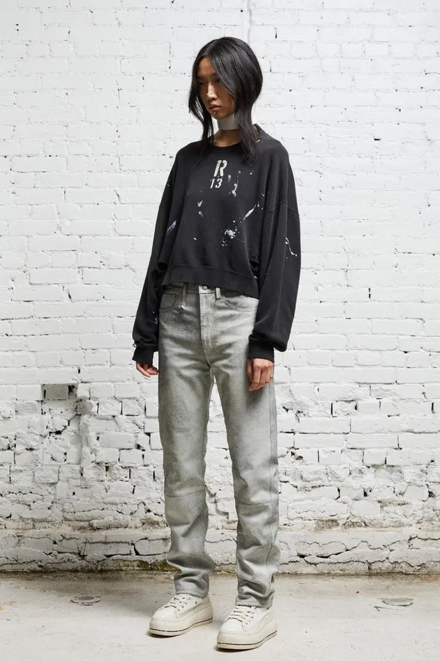 R13 Sale Women CROPPED R13 CREWNECK 8211 ACID BLACK