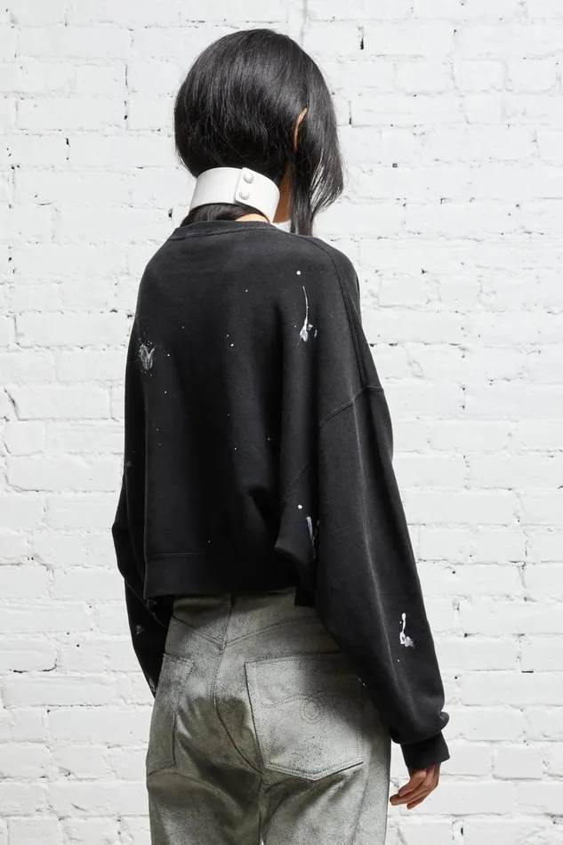 R13 Sale Women CROPPED R13 CREWNECK 8211 ACID BLACK