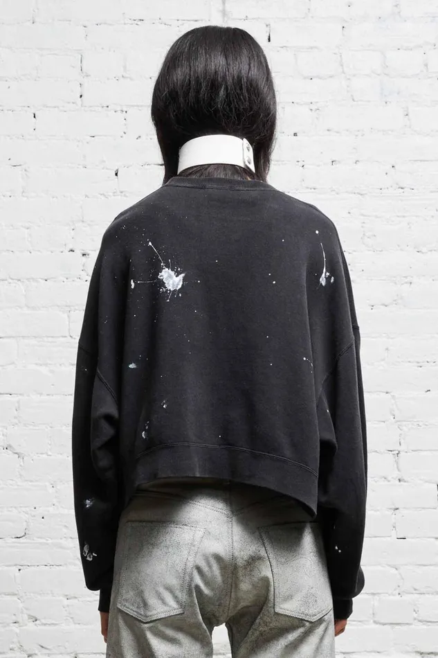 R13 Sale Women CROPPED R13 CREWNECK 8211 ACID BLACK