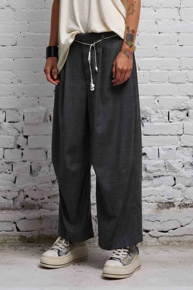 R13 Sale Women CROPPED WIDE LEG TROUSER 8211 DARK GLEN PLAID