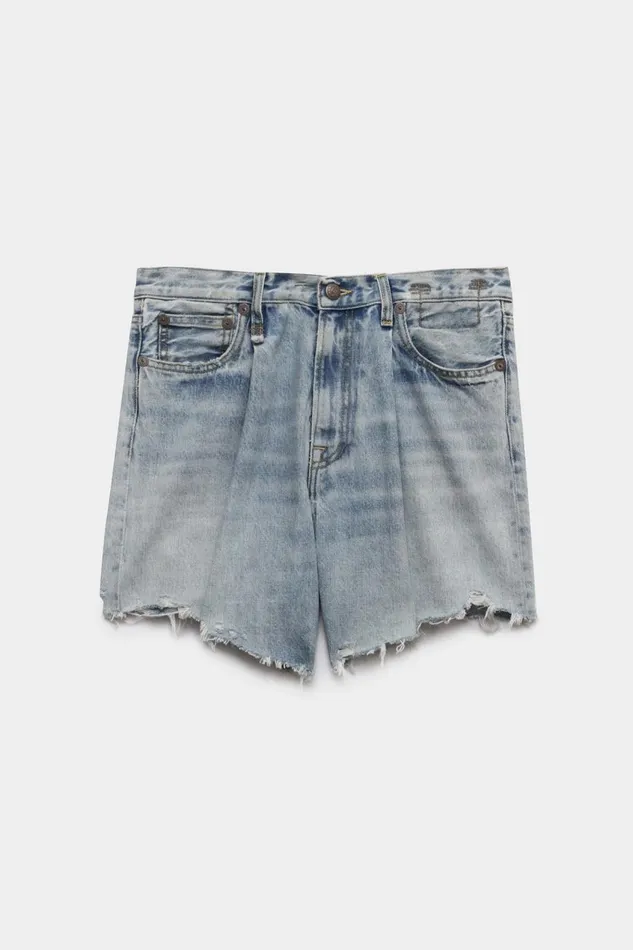 R13 Sale Women Damon Pleated Short 8211 Lennon Blue Denim R13 Sale Women Damon Pleated Short 8211 Lennon Blue Denim