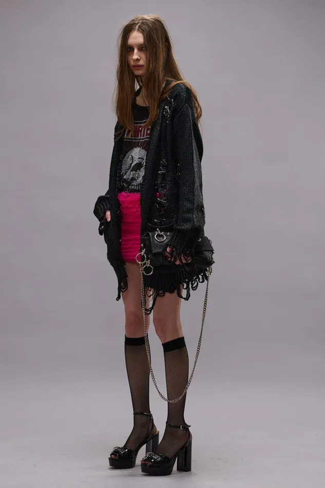 R13 Sale Women DISTRESSED BOYFRIEND CARDIGAN 8211 COATED BLACK