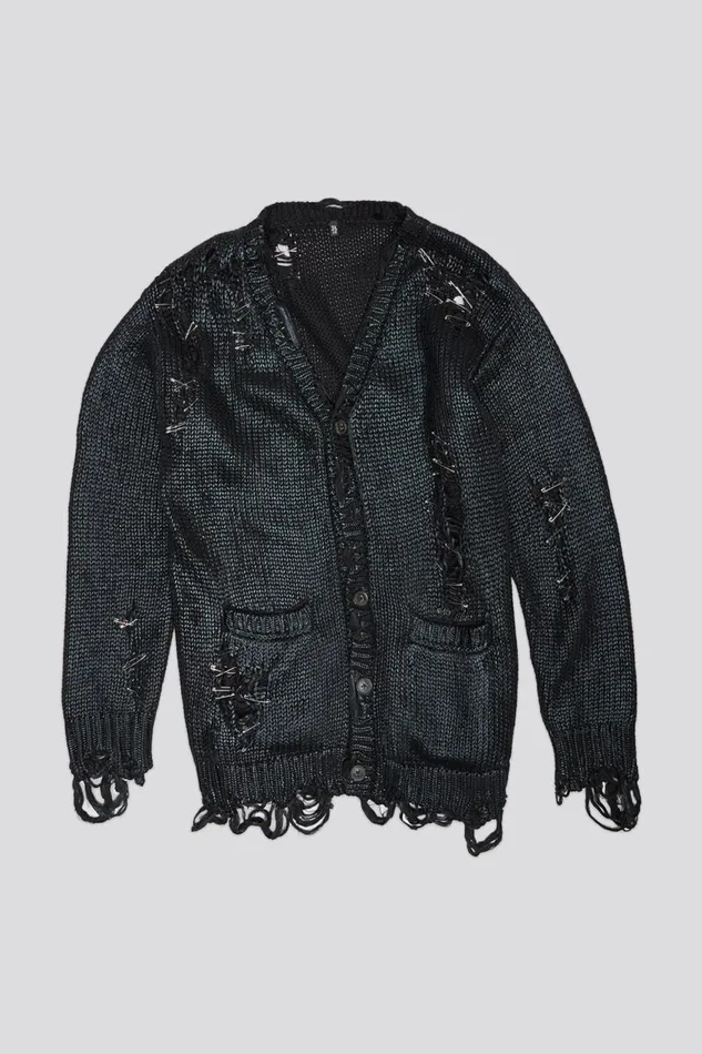 R13 Sale Women DISTRESSED BOYFRIEND CARDIGAN 8211 COATED BLACK