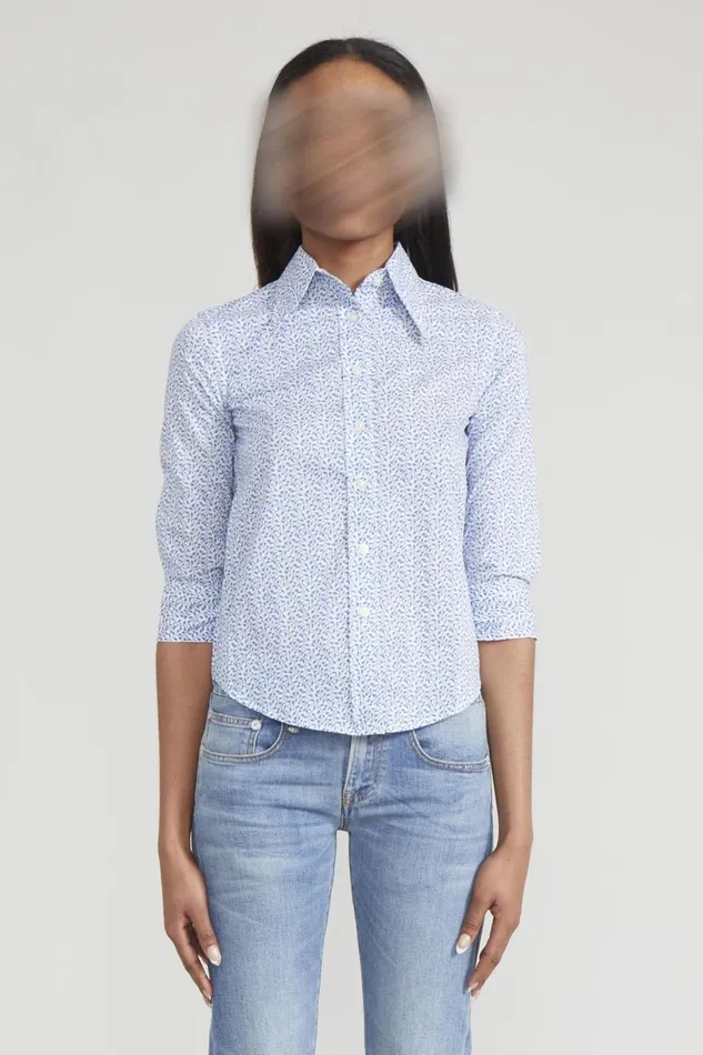 R13 Sale Women EXAGGERATED COLLAR SHIRT 8211 BLUE PATTERN