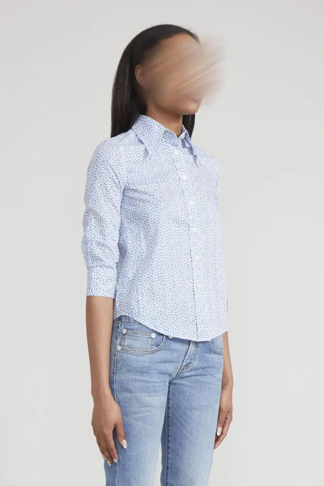 R13 Sale Women EXAGGERATED COLLAR SHIRT 8211 BLUE PATTERN