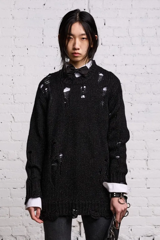 R13 Sale Women GRUNGE SWEATER 8211 BLACK GLITTER