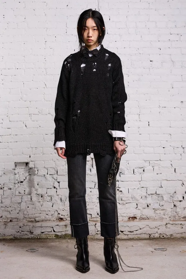 R13 Sale Women GRUNGE SWEATER 8211 BLACK GLITTER