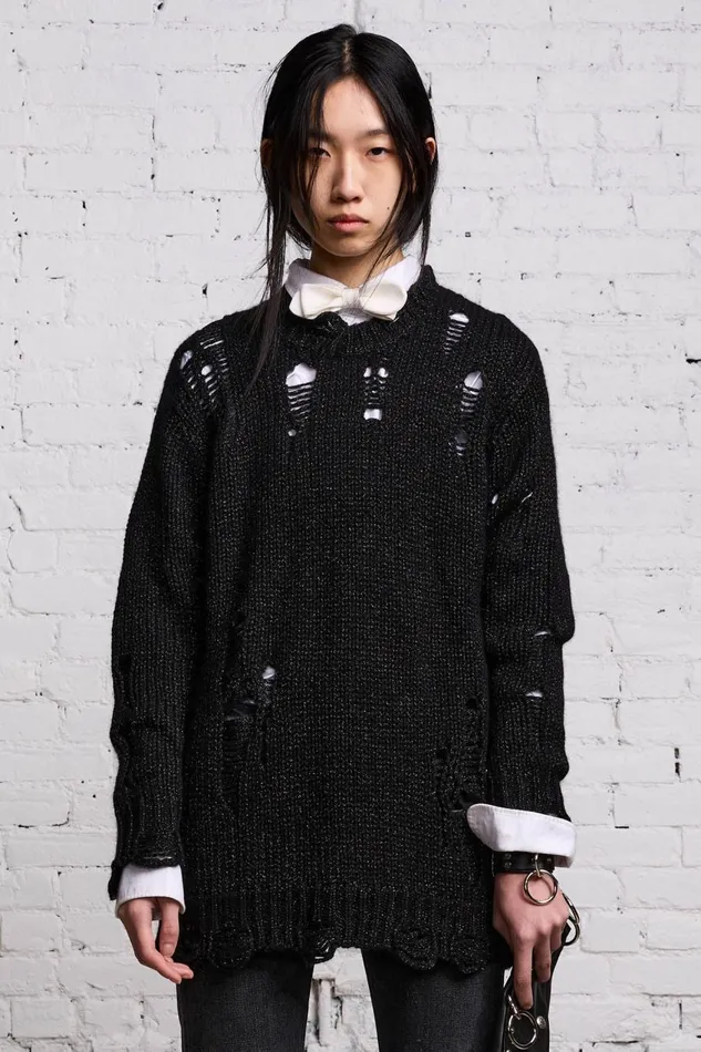 R13 Sale Women GRUNGE SWEATER 8211 BLACK GLITTER