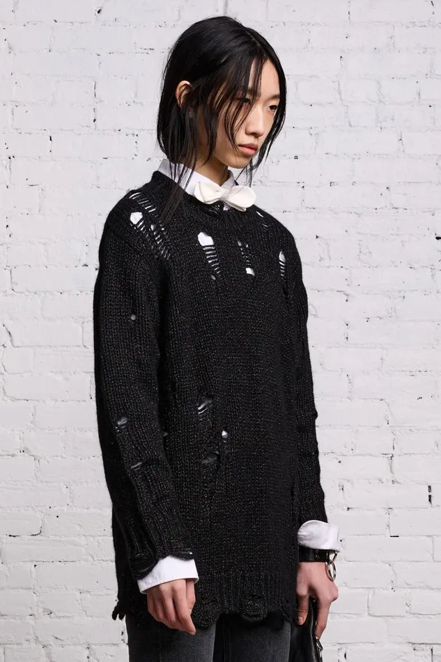 R13 Sale Women GRUNGE SWEATER 8211 BLACK GLITTER