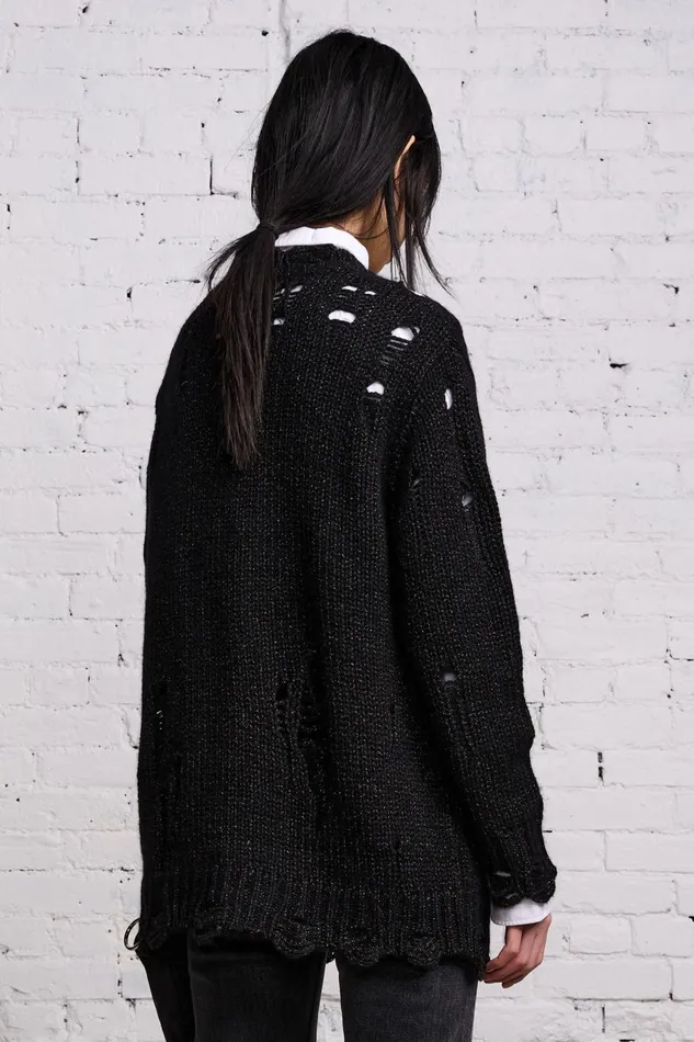 R13 Sale Women GRUNGE SWEATER 8211 BLACK GLITTER