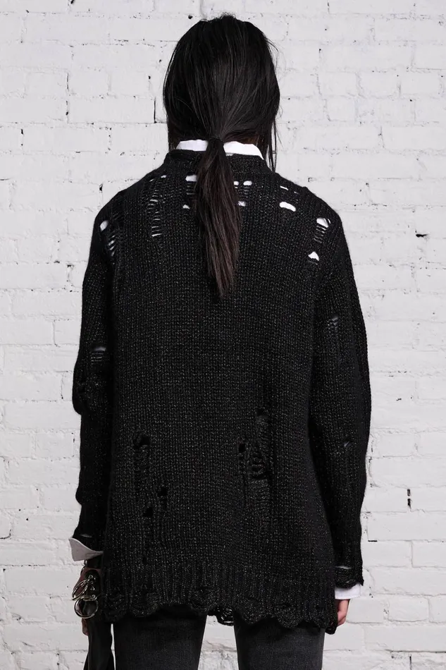R13 Sale Women GRUNGE SWEATER 8211 BLACK GLITTER
