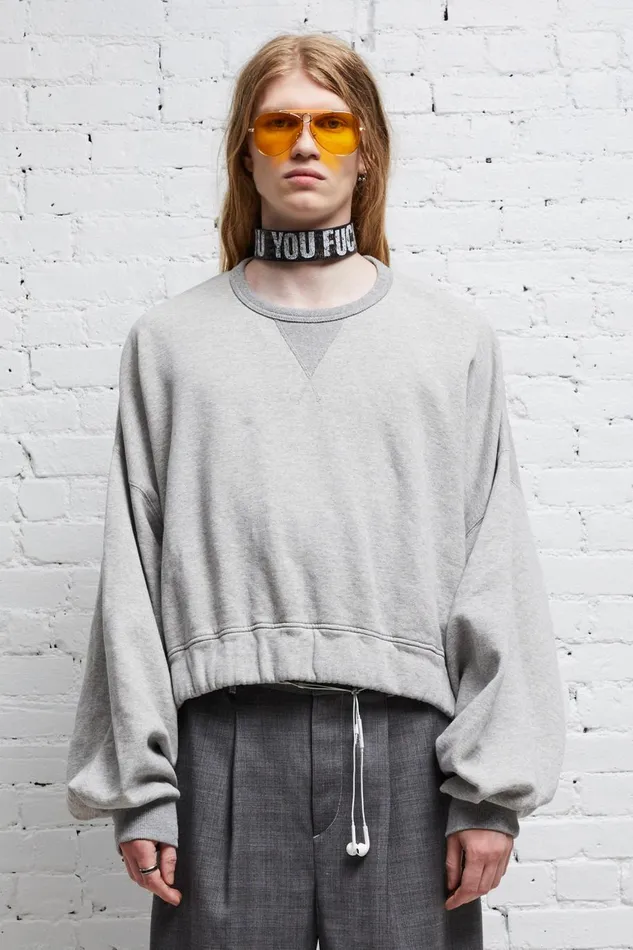 R13 Sale Women JUMBO CROPPED CREWNECK 8211 HEATHER GREY