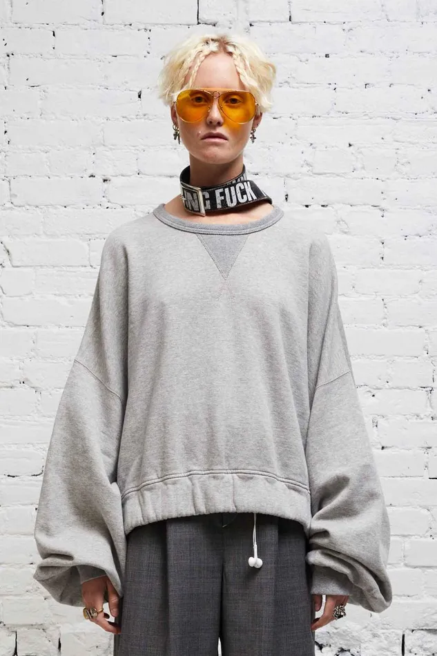 R13 Sale Women JUMBO CROPPED CREWNECK 8211 HEATHER GREY