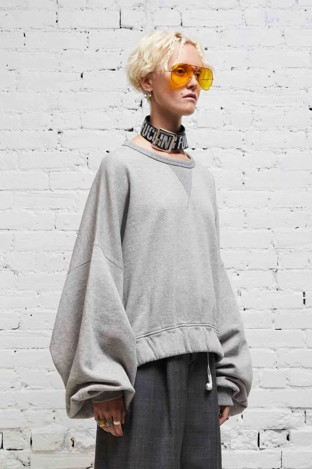 R13 Sale Women JUMBO CROPPED CREWNECK 8211 HEATHER GREY