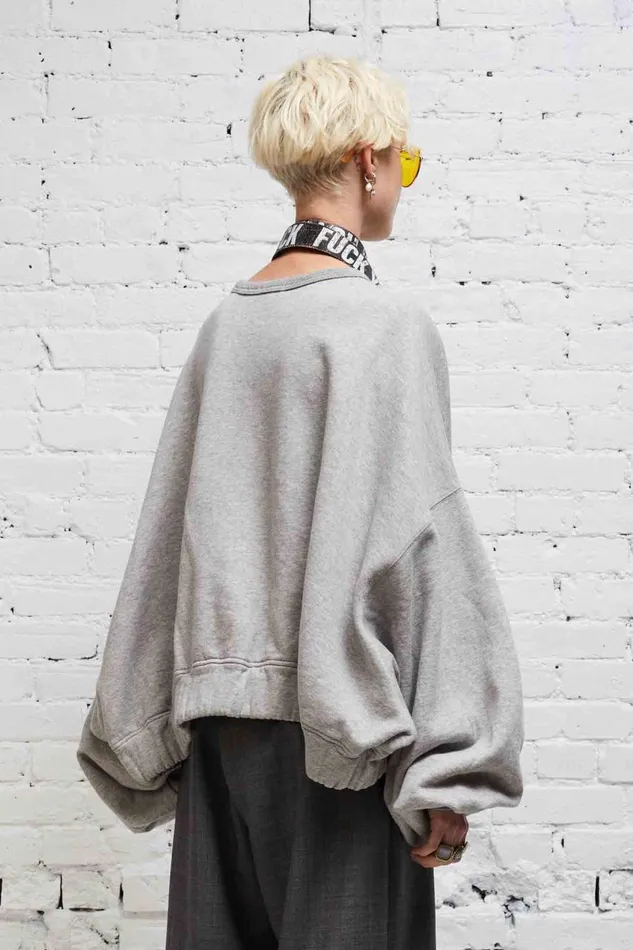R13 Sale Women JUMBO CROPPED CREWNECK 8211 HEATHER GREY