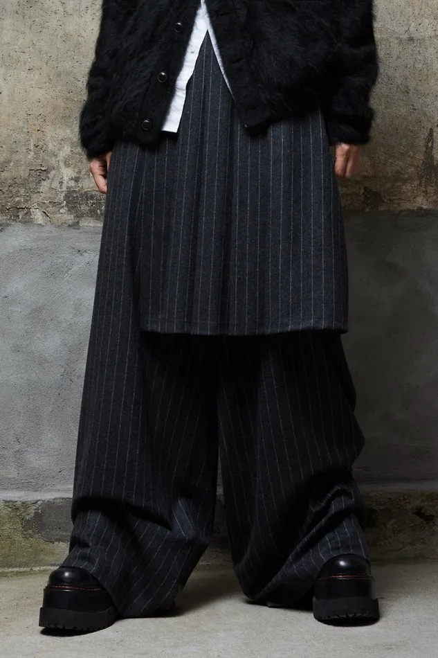 R13 Sale Women KILTED TROUSER 8211 GREY PINSTRIPE