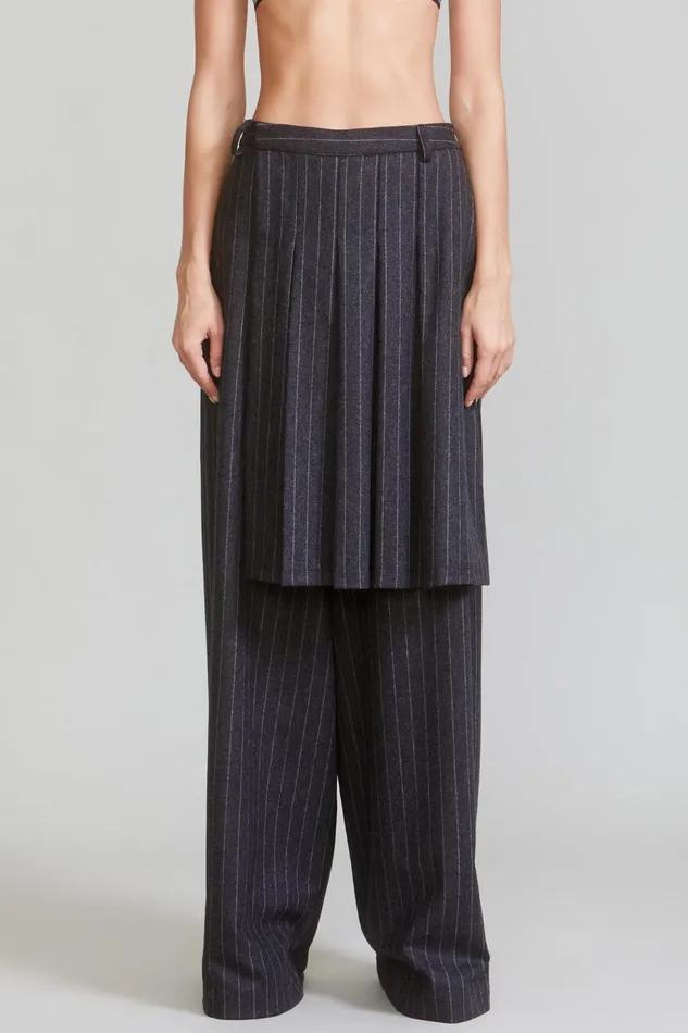R13 Sale Women KILTED TROUSER 8211 GREY PINSTRIPE