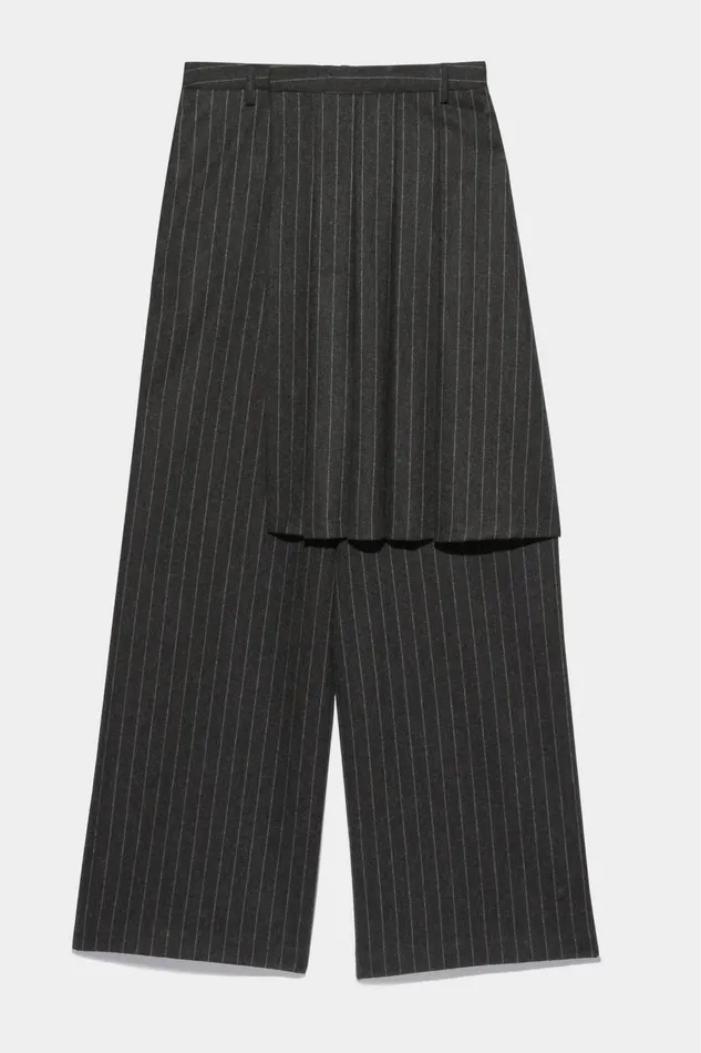 R13 Sale Women KILTED TROUSER 8211 GREY PINSTRIPE