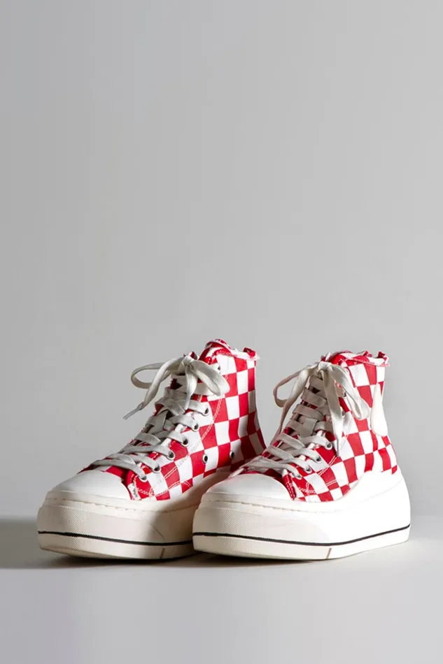 R13 Sale Women KURT HIGH TOP SNEAKER 8211 RED CHECKER