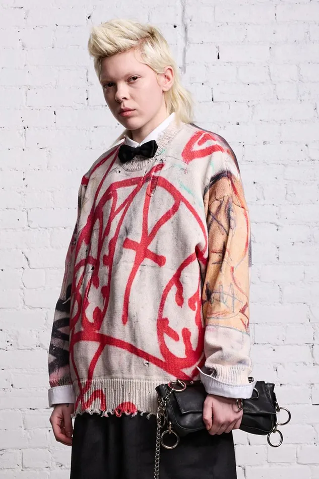 R13 Sale Women OVERSIZED SWEATER 8211 GRUNGE MURAL