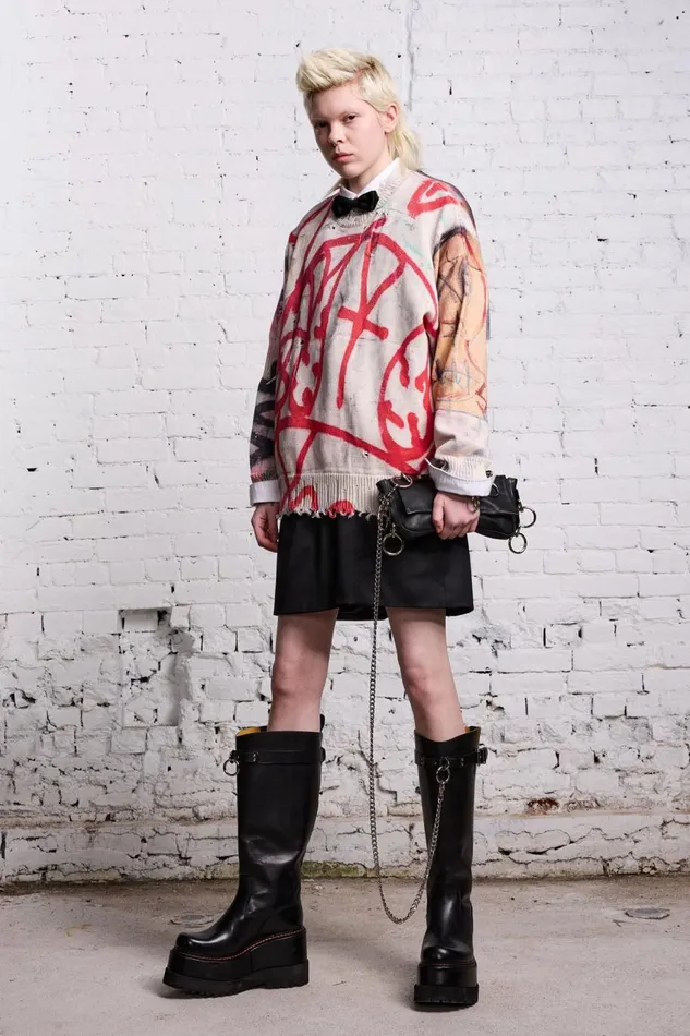 R13 Sale Women OVERSIZED SWEATER 8211 GRUNGE MURAL