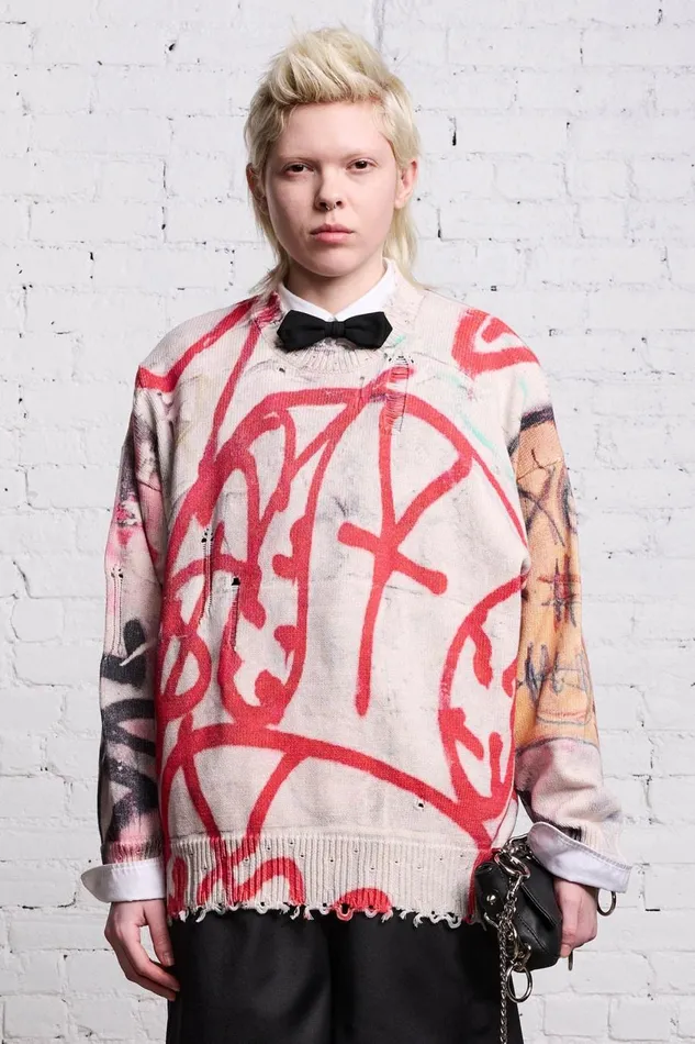 R13 Sale Women OVERSIZED SWEATER 8211 GRUNGE MURAL