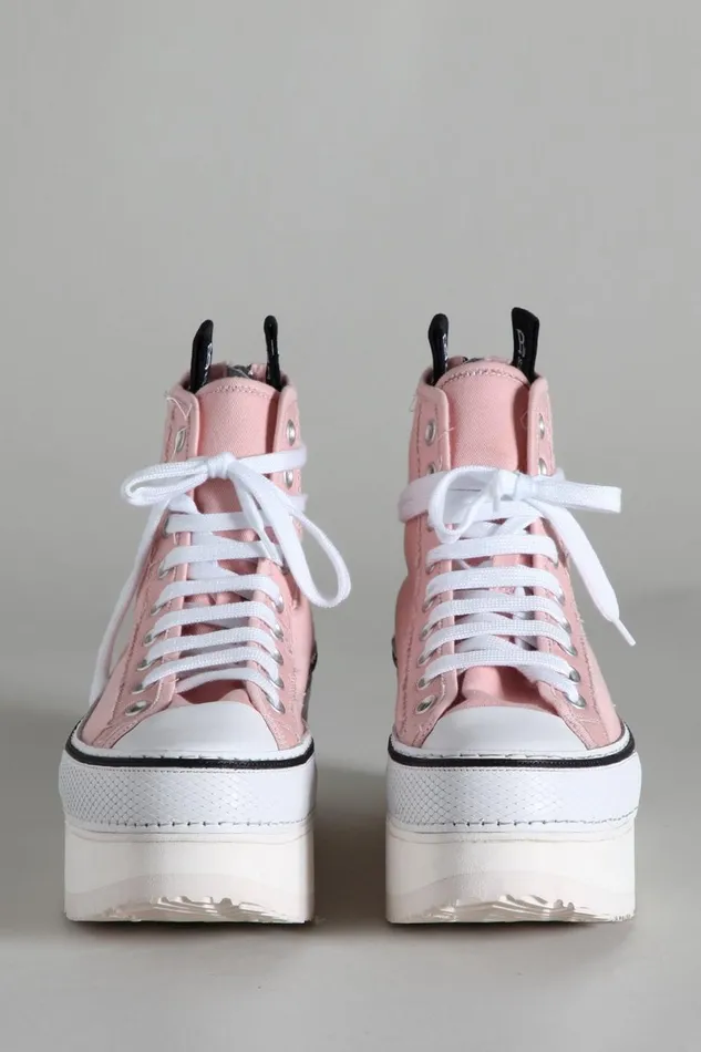 R13 Sale Women Platform High Top Sneakers 8211 Pink Denim