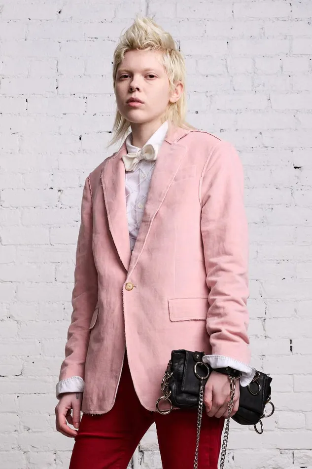 R13 Sale Women RAW CUT SHRUNKEN BLAZER 8211 PINK VELVET