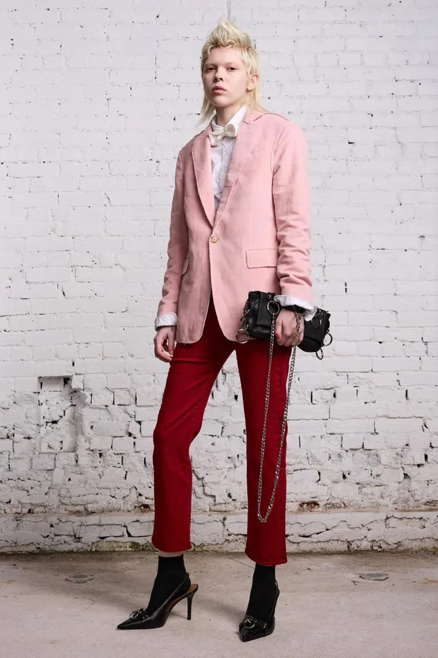 R13 Sale Women RAW CUT SHRUNKEN BLAZER 8211 PINK VELVET