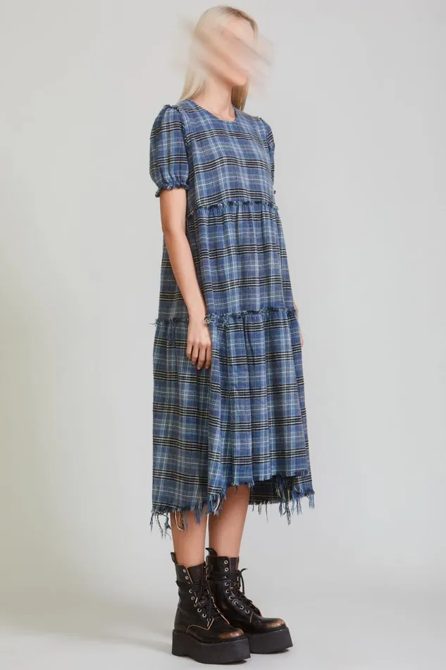 R13 Sale Women SHREDDED RELAXED MIDI 8211 BLUE PLAID