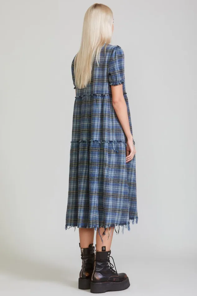 R13 Sale Women SHREDDED RELAXED MIDI 8211 BLUE PLAID