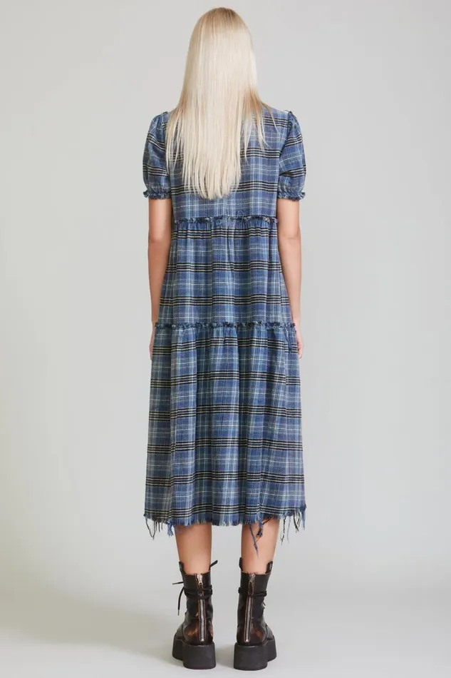 R13 Sale Women SHREDDED RELAXED MIDI 8211 BLUE PLAID