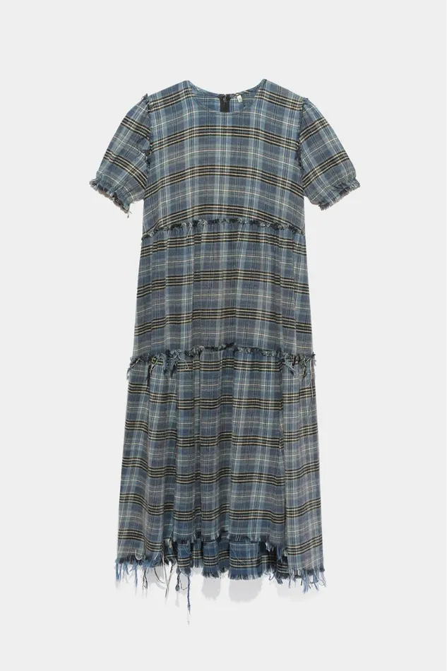 R13 Sale Women SHREDDED RELAXED MIDI 8211 BLUE PLAID