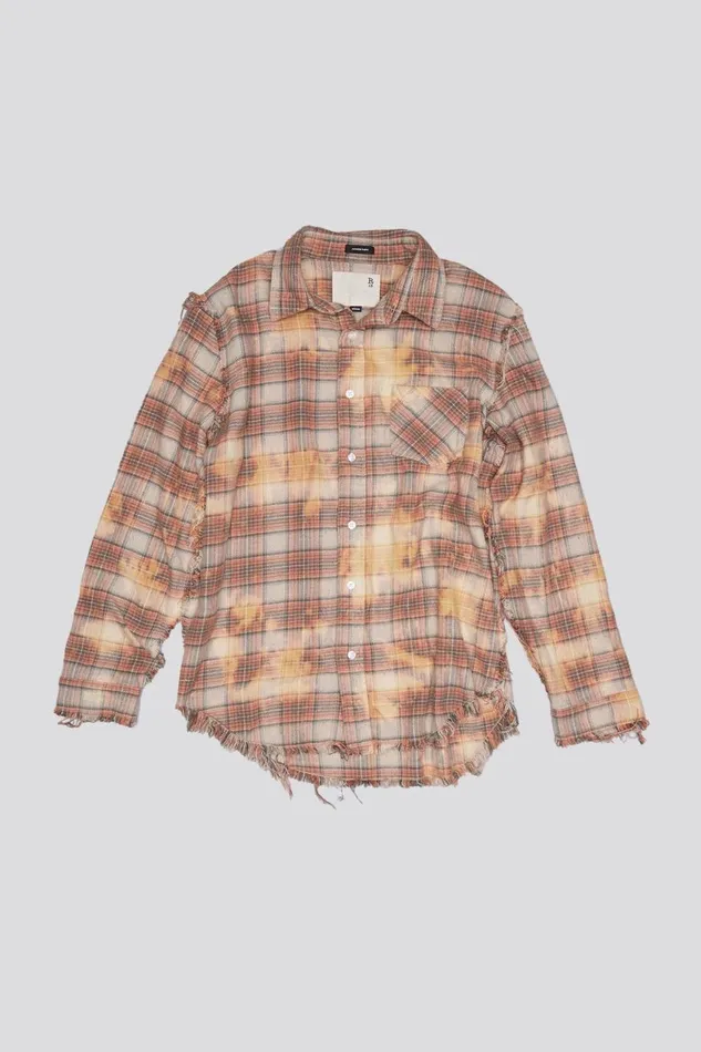 R13 Sale Women SHREDDED SEAM SHIRT 8211 BLEACHED ORANGE PLAID