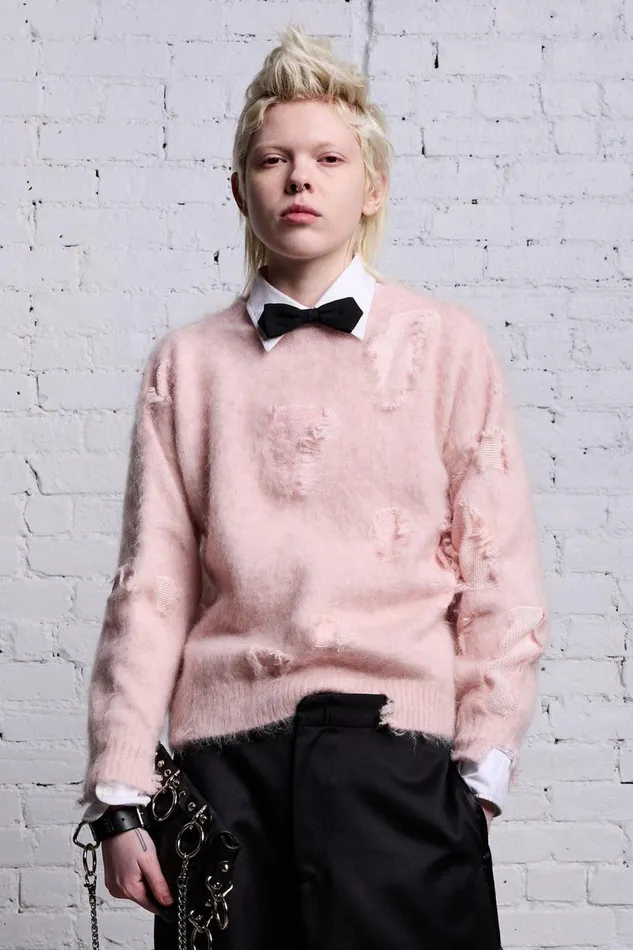R13 Sale Women SHRUNKEN DECONSTRUCTED CREWNECK 8211 LIGHT PINK