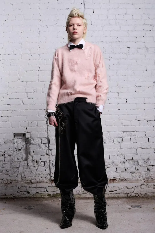 R13 Sale Women SHRUNKEN DECONSTRUCTED CREWNECK 8211 LIGHT PINK