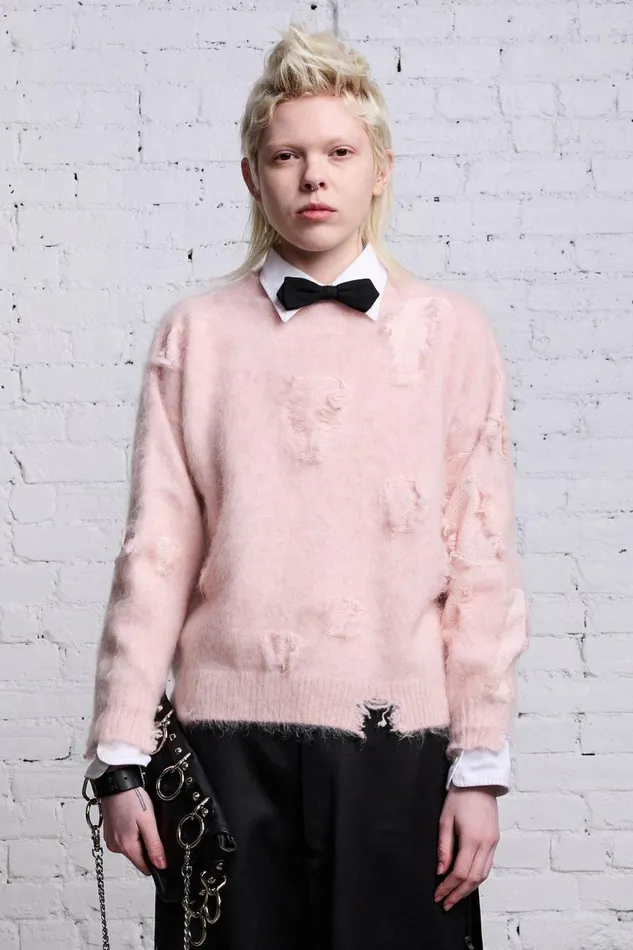 R13 Sale Women SHRUNKEN DECONSTRUCTED CREWNECK 8211 LIGHT PINK