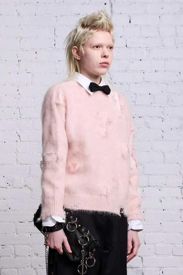R13 Sale Women SHRUNKEN DECONSTRUCTED CREWNECK 8211 LIGHT PINK
