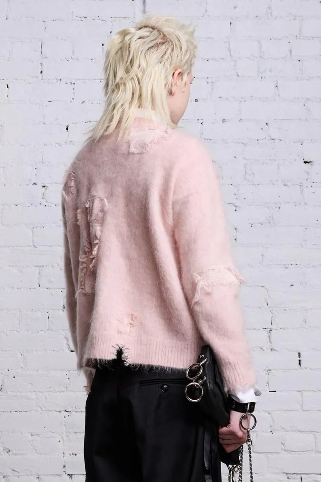R13 Sale Women SHRUNKEN DECONSTRUCTED CREWNECK 8211 LIGHT PINK