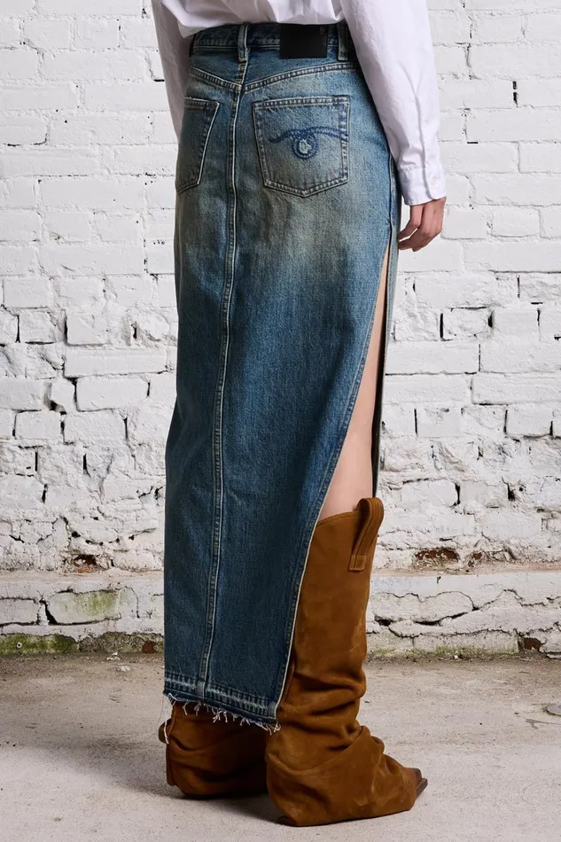R13 ShortsSkirts Women DEVON SIDE SLIT SKIRT 8211 CLINTON BLUE