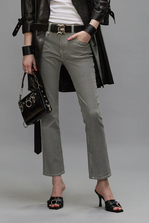 R13 Skinny Women KICK FIT 8211 PRINTED HOUNDSTOOTH JEANS