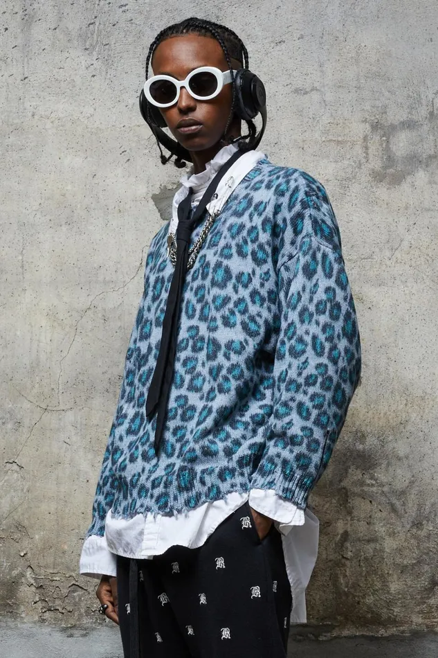 R13 Sweaters Women OVERSIZED SWEATER 8211 BLUE LEOPARD
