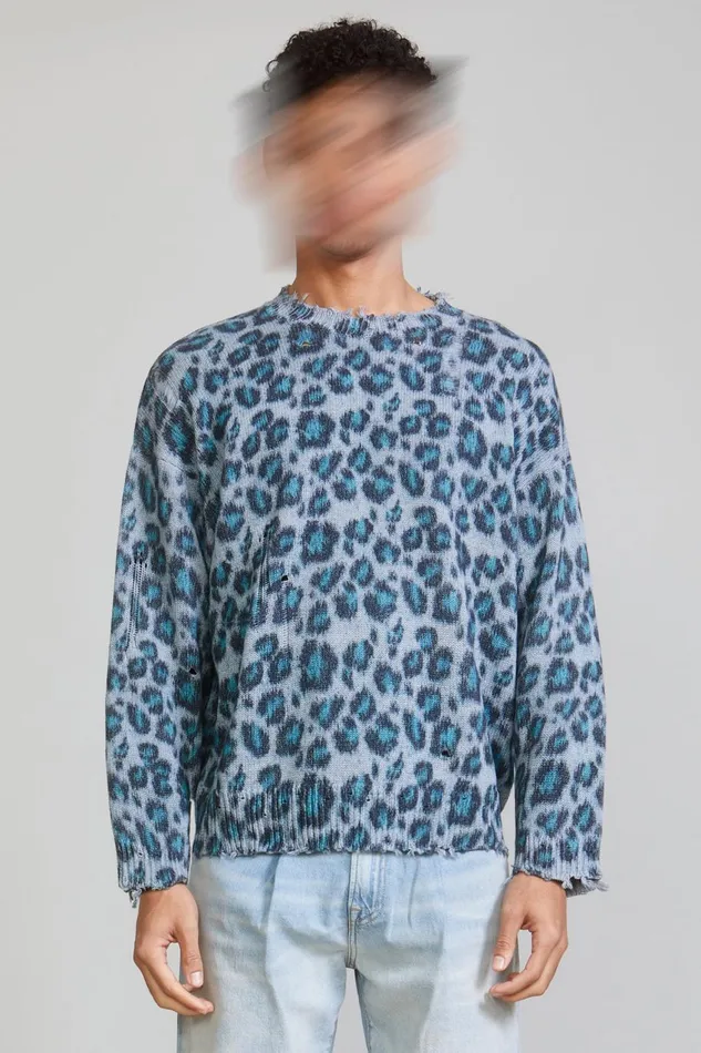 R13 Sweaters Women OVERSIZED SWEATER 8211 BLUE LEOPARD