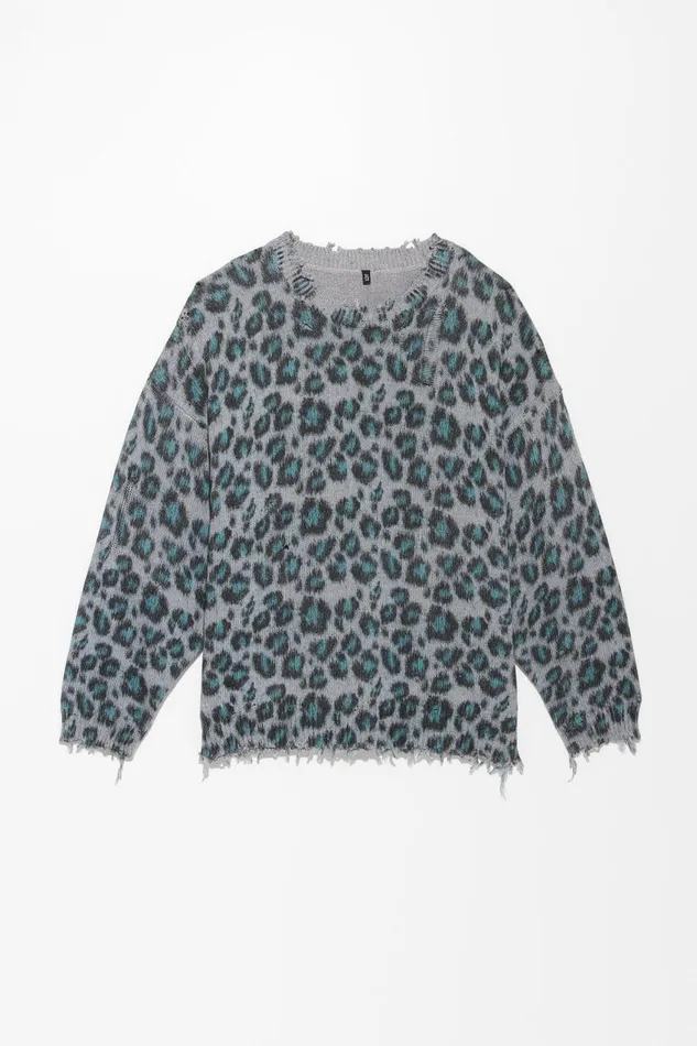 R13 Sweaters Women OVERSIZED SWEATER 8211 BLUE LEOPARD