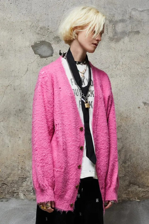 R13 Sweaters Women SHAGGY OVERSIZED DISTRESSED EDGE CARDIGAN 8211 PINK