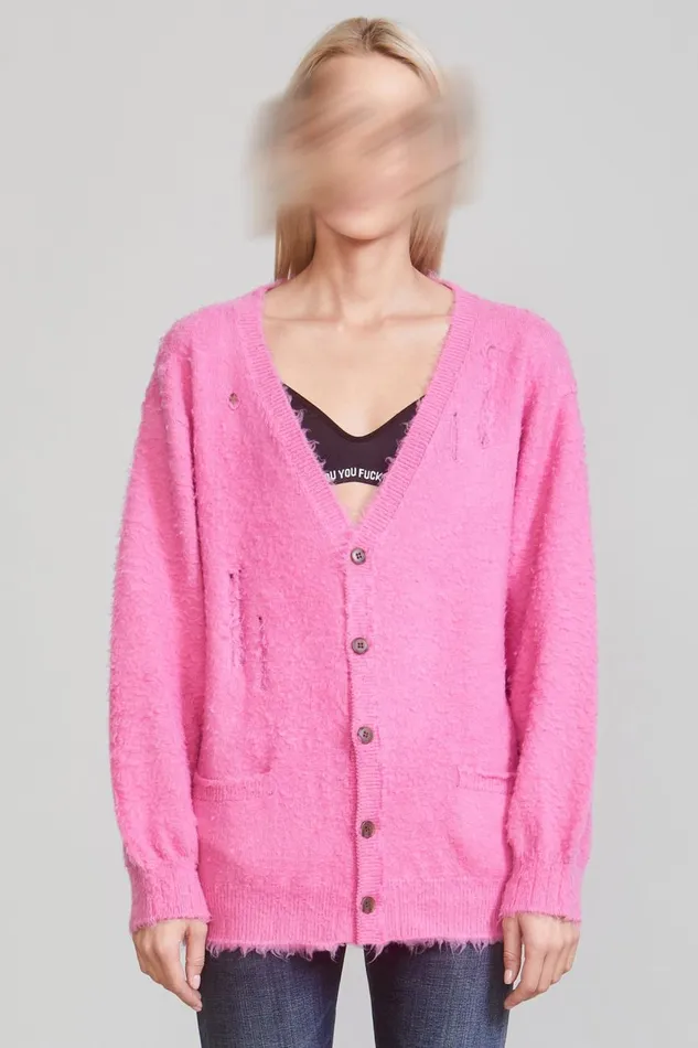 R13 Sweaters Women SHAGGY OVERSIZED DISTRESSED EDGE CARDIGAN 8211 PINK